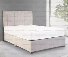 Velvet 9 Panel Divan Bed With Headboard & Mattress - 3FT - 4FT6 Double