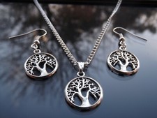 Silver Tree of Life Necklace & Earrings Handmade Jewellery Gift Set