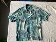 Vintage JAC TISSOT Blue 90s Short Sleeve Crazy Print Festival Jazzy Shirt Mens M