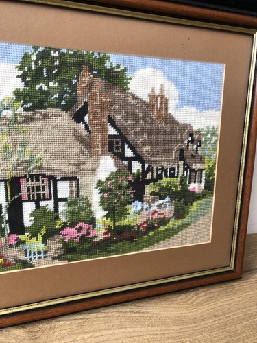 Vintage framed needlepoint - vintage,