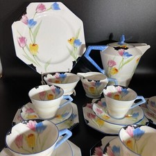 Paragon Art Deco TULIPS Hand Painted Coffee Set  Stunning Rare Set. Hand Painted