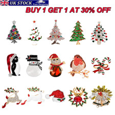 Christmas Brooch Crystal Rhinestone Santa Wreath Snowman Elk Pins Jewelry Gifts