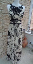 Oasis Black Ivory Butterfly Pattern Maxi Occasion Dress  size 10