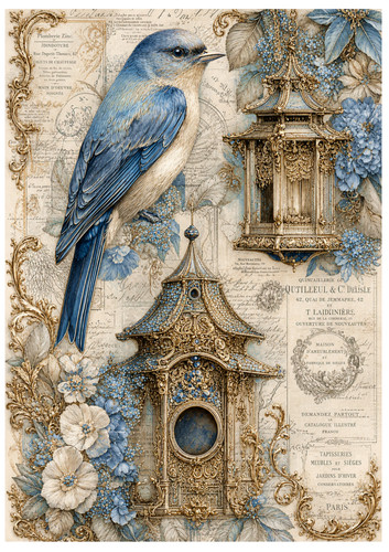 Blue gold victorian - blue, bird