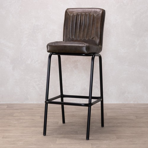 Deep olive leather bar stool - olive,