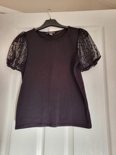 Primark  Black Cotton Top With Chiffon Print Sleeves, Sz L