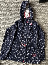 Animal Packable Mac Raincoat Navy Blue Floral UK 8 with Pockets and Hood VGC