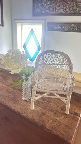 Vtg wicker doll chair white - chair,