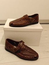 Mens brown weaved leather comfprt loafer sandals size 12 UK Barratts