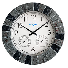 35cm  3 color Indoor/Outdoor Faux Slate Clock with Thermometer and Hygrometer