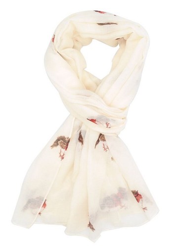 Red cuckoo robin scarf - robin, cream
