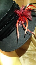 Vintage Eastex Felt Hat with Velvet Crown Bands & Feathers-Good Condition - Tall