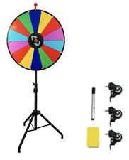 24" Wheel of Fortune, 14 Slots Prize Wheel w/ Locking Wheels & Foldable Stand