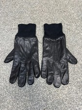 Black leather gloves knitted - leather,