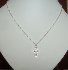 Celtic Styled Small Cross Pendant Silver Plated 18" Chain Necklace in Gift Bag