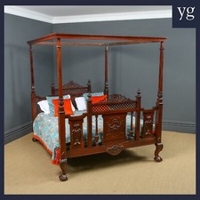 Antique Anglo-Indian Victorian  6ft Super King Size Teak Four Poster Bed c. 1890