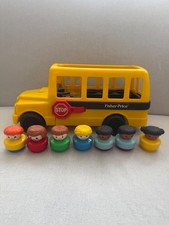 Vintage Fisher Price School Bus With 7X Passengers stop sign door opening
