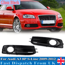 2* For Audi A3 8P S-Line Gloss Black Front Fog Light Lamp Grille Cover 2009-2012