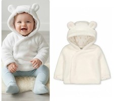 Baby Soft Velour Jacket Mothercare Preemie White Cream Unisex Neutral Hood Ears