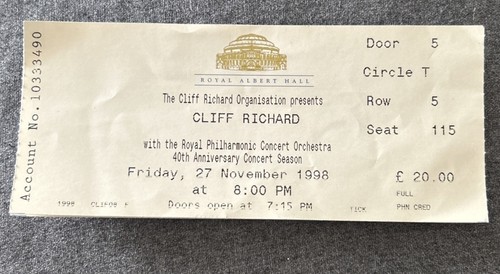Cliff richard concert ticket - cliff,