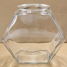 Vintage 11" Tall Open Clear Glass Hexagon 6 Sided Goldfish Fish Turtle Bowl