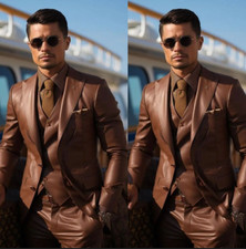 Brown Leather Men's Suits
