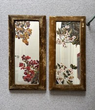 A Pair of Mid 20th Century Velvet Frame Mirrors, Later Floral Painted 60cm