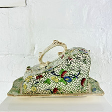 Antique Victorian Cheese Dish/Wedge - Chintz Transferware Design #232