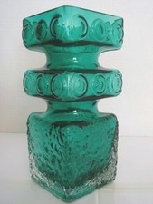 Riihimaki Glassworks " KEHRA VASE " 1496 Aqua Blue by Tamara Aladin.  Ex Con
