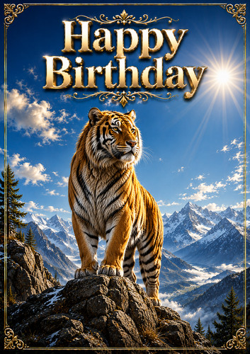 Siberian tiger birthday card - birthday,