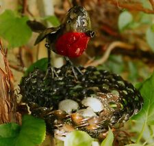 Metal Robin nest Garden Ornament Sculpture Art - Handmade Recycled Metal Bird