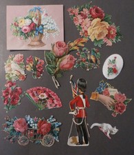 Thirteen Mixed Victorian 19th Century Scraps inc Grenadier Guard & White Cat