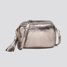 Metallic Shine Tassel Plain Small Cross Body Shoulder Woman Synthetic Leather UK
