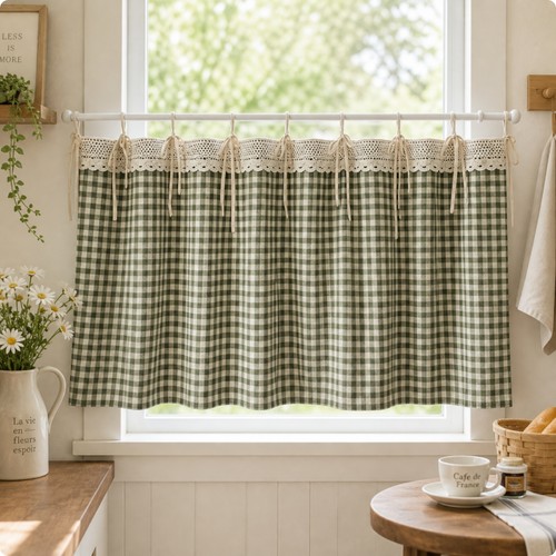 Gingham curtain checkered - curtain,