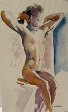 VINTAGE MALE NUDE WATERCOLOUR PAINTING LIFE STUDY CLASS FIGURE CORNWALL