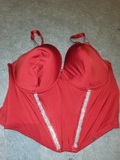 GEORGE 38G SZ 18 BRA BASQUE THONG SET DIAMANTE RED PADDED UNDERWIRED LONGLINE