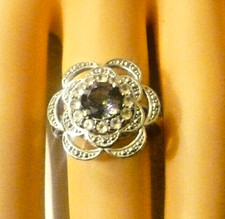 TJC 925 STERLING SILVER  MYSTIC TOPAZ & WHITE GEM FLOWER RING L 1/2 NOT SCRAP 5g