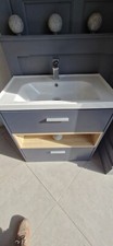 Sonas, Blue 2 Drawer Vanity, Oak Shelf, Sink & Chrome Tap, Floorstand, EXDISPLAY