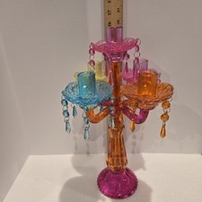 Colorful Five Candle Glass Candelabra 15 1/2" Tall Dangle Multicolor Holder