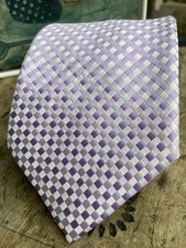 Paul Smith Men’s Silk Tie – Lavender & Silver Checked Pattern – Made in Italy