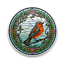 Cute Robin Bird Faux Stained Glass Window Opaque Vinyl Sticker Decal