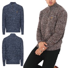BRAVE SOUL Mens Cable Knitted Jumper Funnel Neck Half Zip Warm Winter Sweater