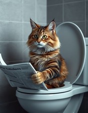 Maine Coon on Toilet Metal