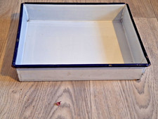 Vintage White Blue Enamel Tray, 27cm x 22cm