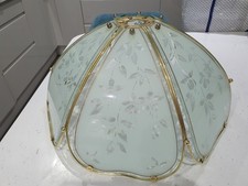 Large Gold Tone Metal White Frosted Glass Panel Lightshade Ceiling Light 