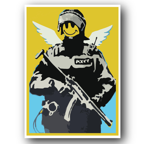 Banksy armed police smiley - banksy,