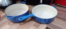 2 Le Creuset Size solid blue 20/22 Enamelled Cast Iron Saucepans. used con