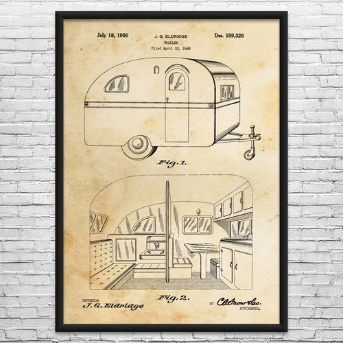 Trailer patent wall art - rv,