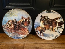 2 Franklin Mint Tiger Plates, Royal Doulton,Playing Cat & Mouse & Afternoon Swim