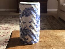 Chinese blue and white signed  brush pot, two Dragons & sacred pearl,vintage !